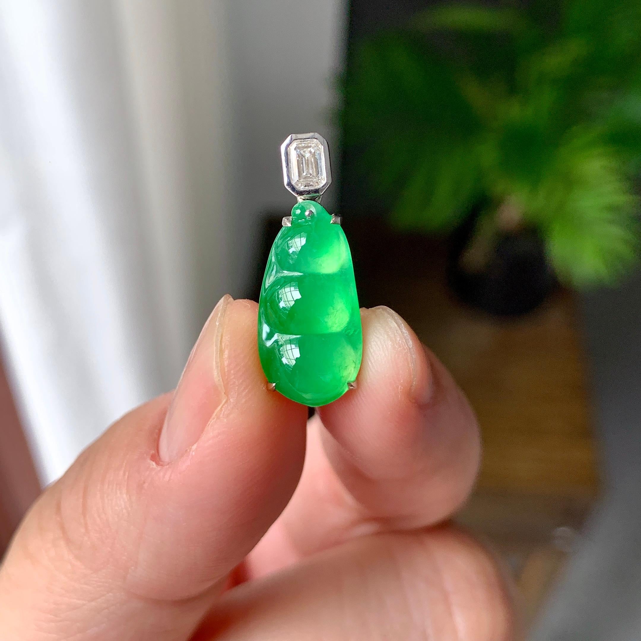 18K金钻镶冰种满绿福豆吊坠（yc257221）