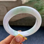 大圈口     细糯种淡春彩正圈平安镯58圈     天然缅甸A货翡翠（yc376061）