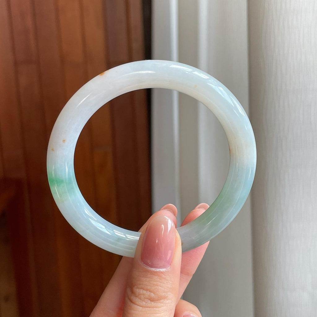 糯冰飘花翡翠圆条手镯（55mm)（yc323655）