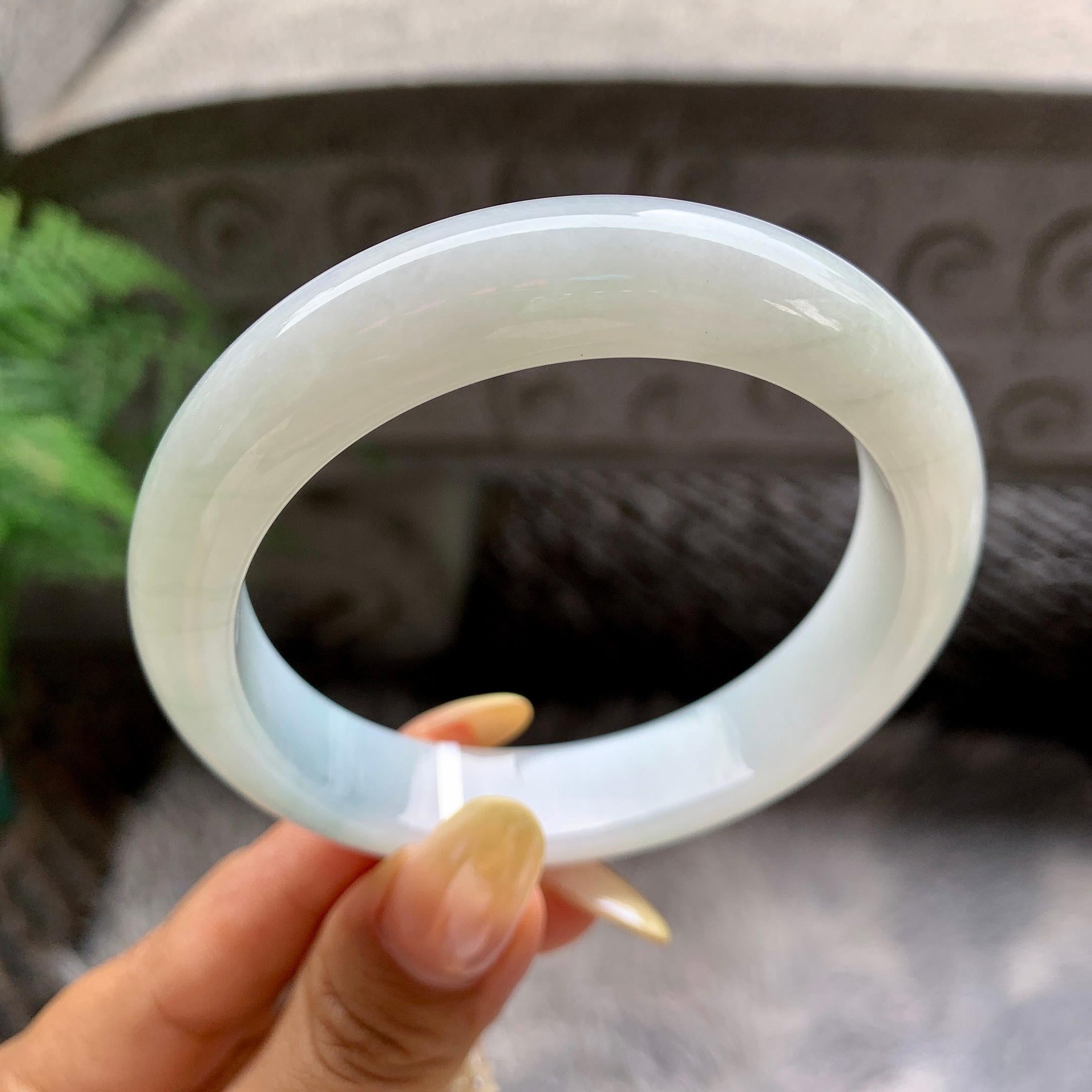 细糯种飘花正圈平安镯57.5圈 天然缅甸A货翡翠（yc481902）