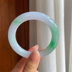 糯冰白底青翡翠圆条手镯（57mm)（yc397582）