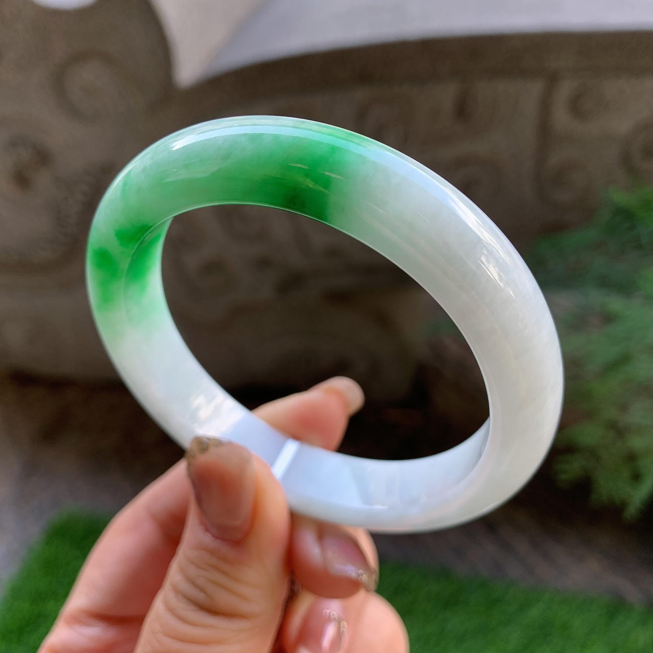 细糯种白底青平安镯（56mm）（yc293323）