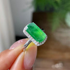 18k金钻镶冰种满绿马鞍戒指    天然缅甸A货翡翠（yc362076）