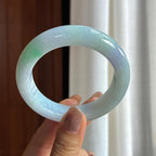 糯冰淡春彩翡翠平安镯 55圈（yc436774）