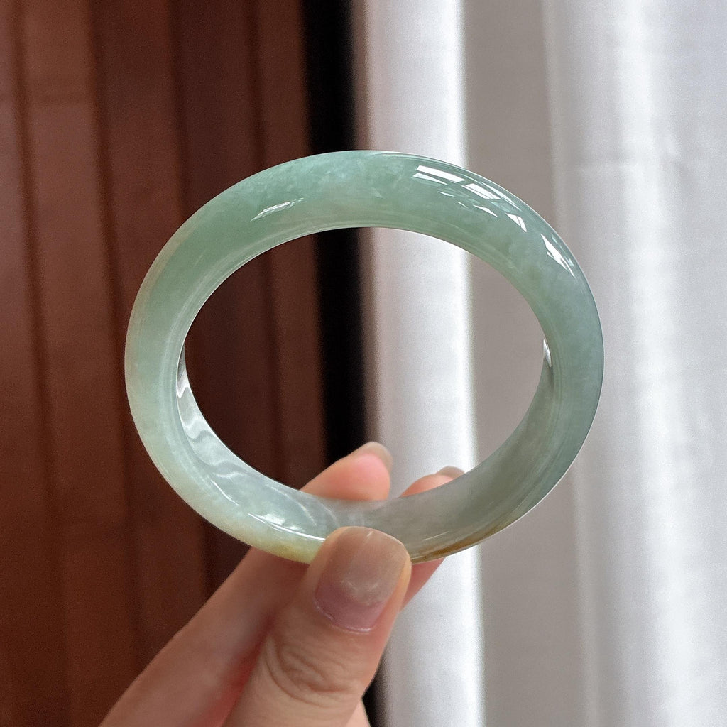 细糯种晴底飘黄正圈平安镯 55圈 天然缅甸A货翡翠（yc482157）