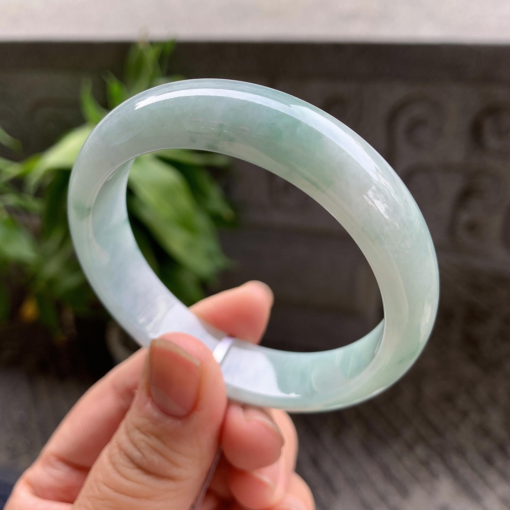 细糯种飘蓝花正圈平安镯54.4圈口 天然缅甸A货翡翠（yc332529）