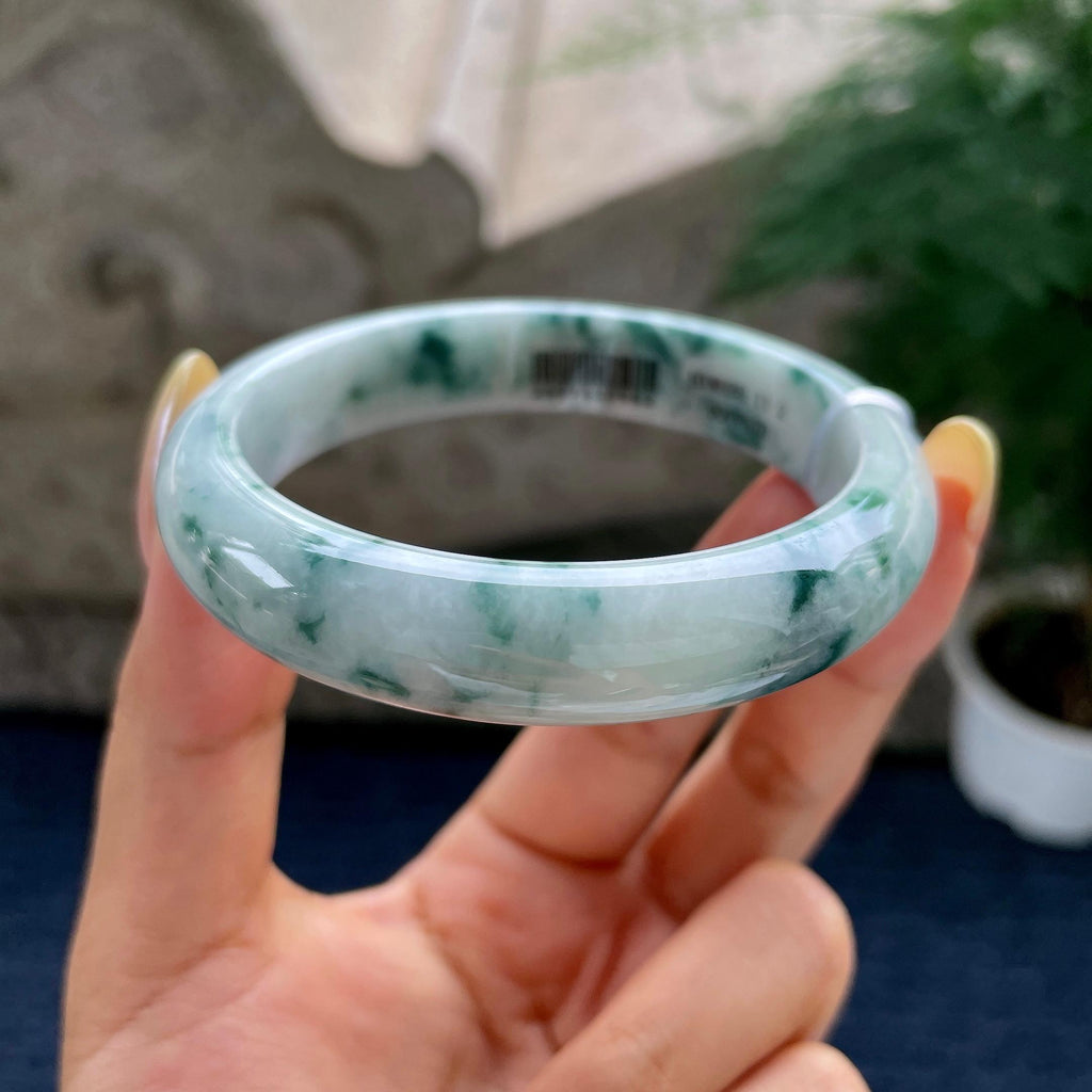 细糯种飘花正圈平安镯57.8圈 天然缅甸A货翡翠（yc481921）