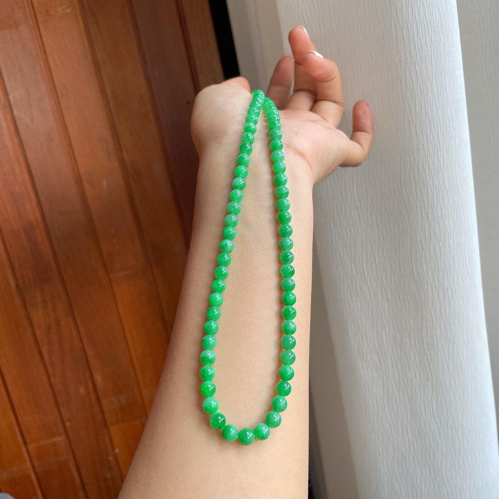 糯冰满绿翡翠珠串项链（yc251053）