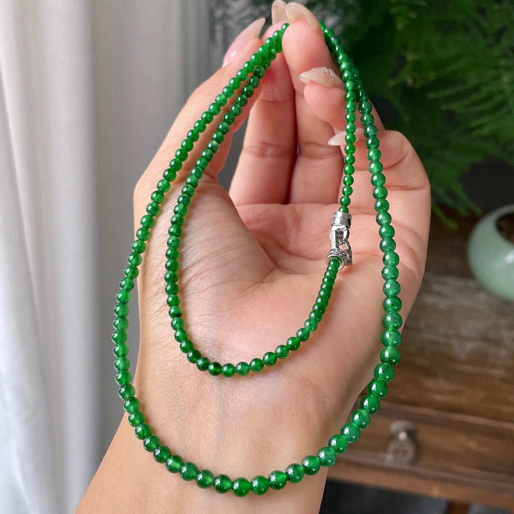 糯冰种满绿小米珠链158颗     天然缅甸A货翡翠（yc355308）
