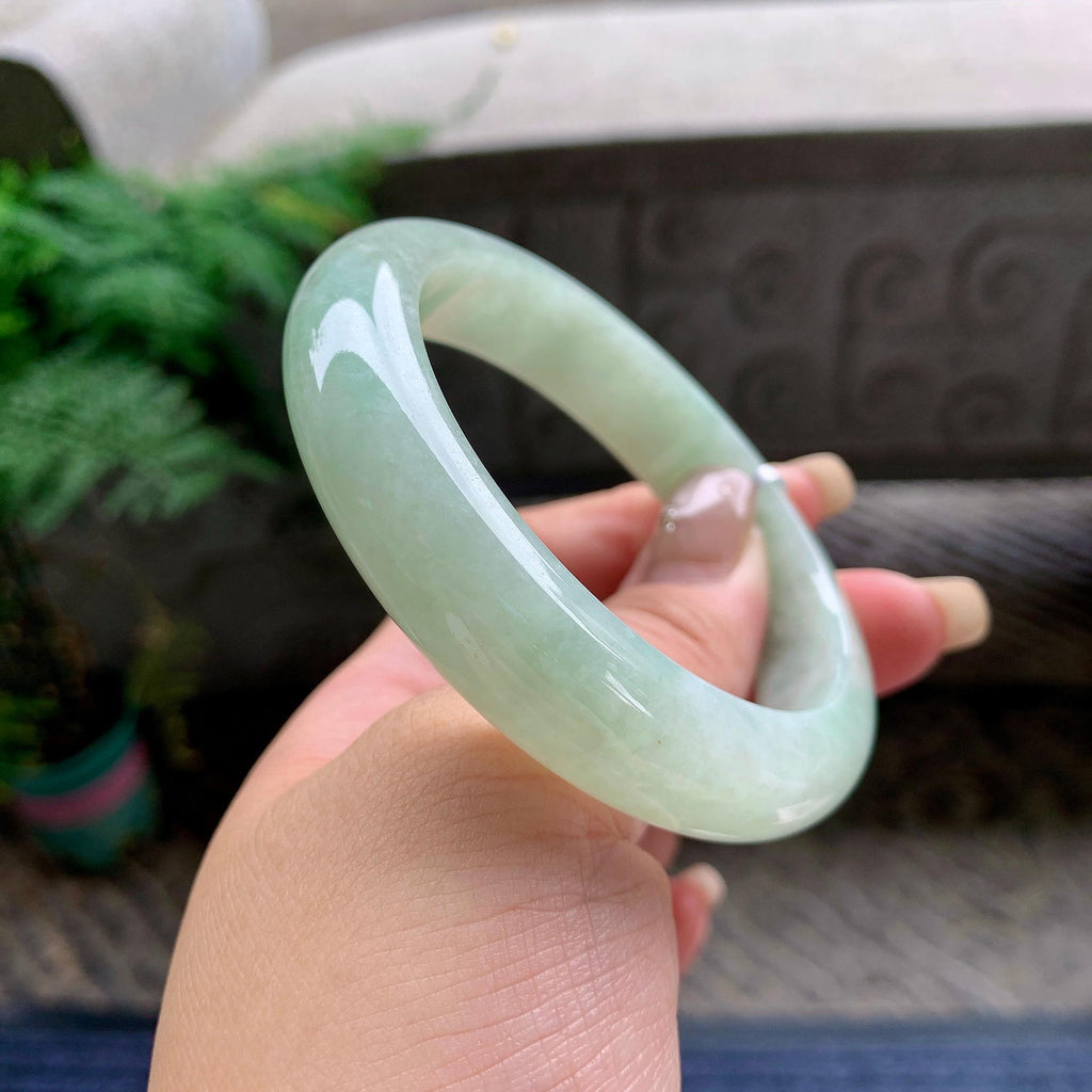 大圈口 细糯种晴底正圈平安镯 58.3圈口 天然缅甸A货翡翠（yc469518）