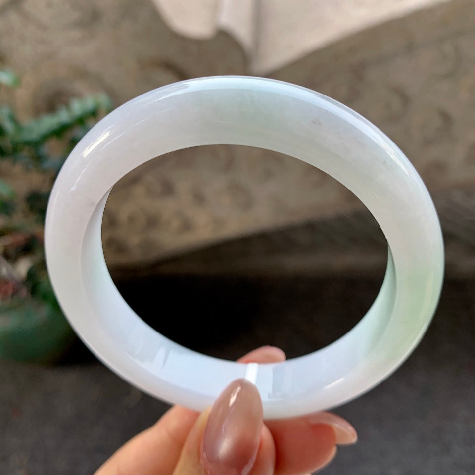 糯种带色翡翠平安镯（57mm）（yc054474）