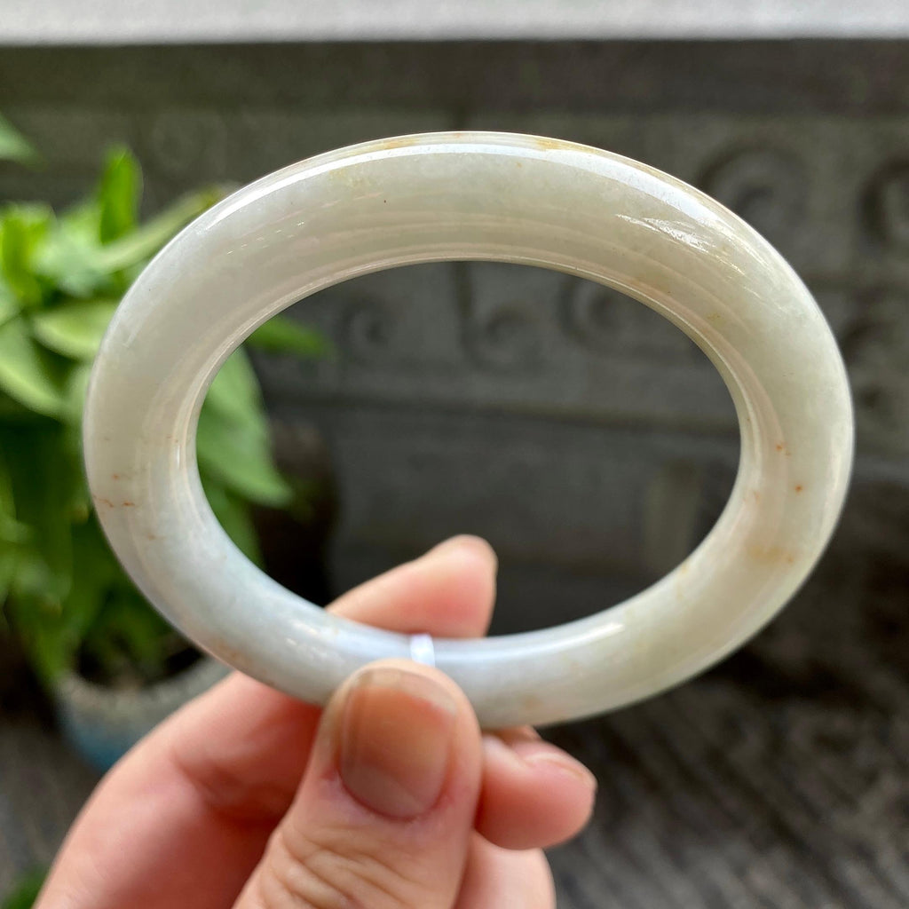 糯种飘黄翡圆条手镯53.5圈口 天然缅甸A货翡翠（yc313313）