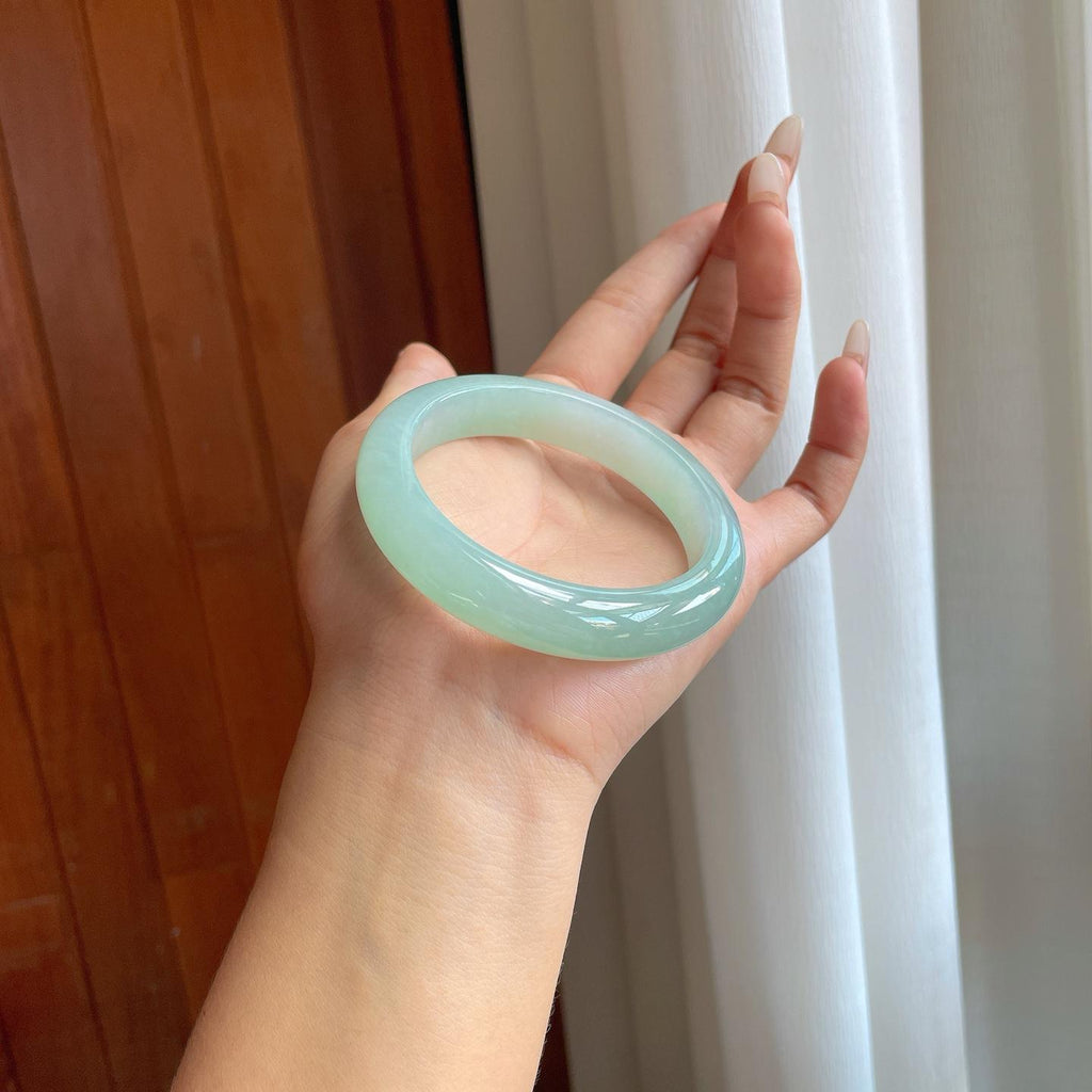 冰种蓝晴底翡翠平安镯（57mm）（yc274564）