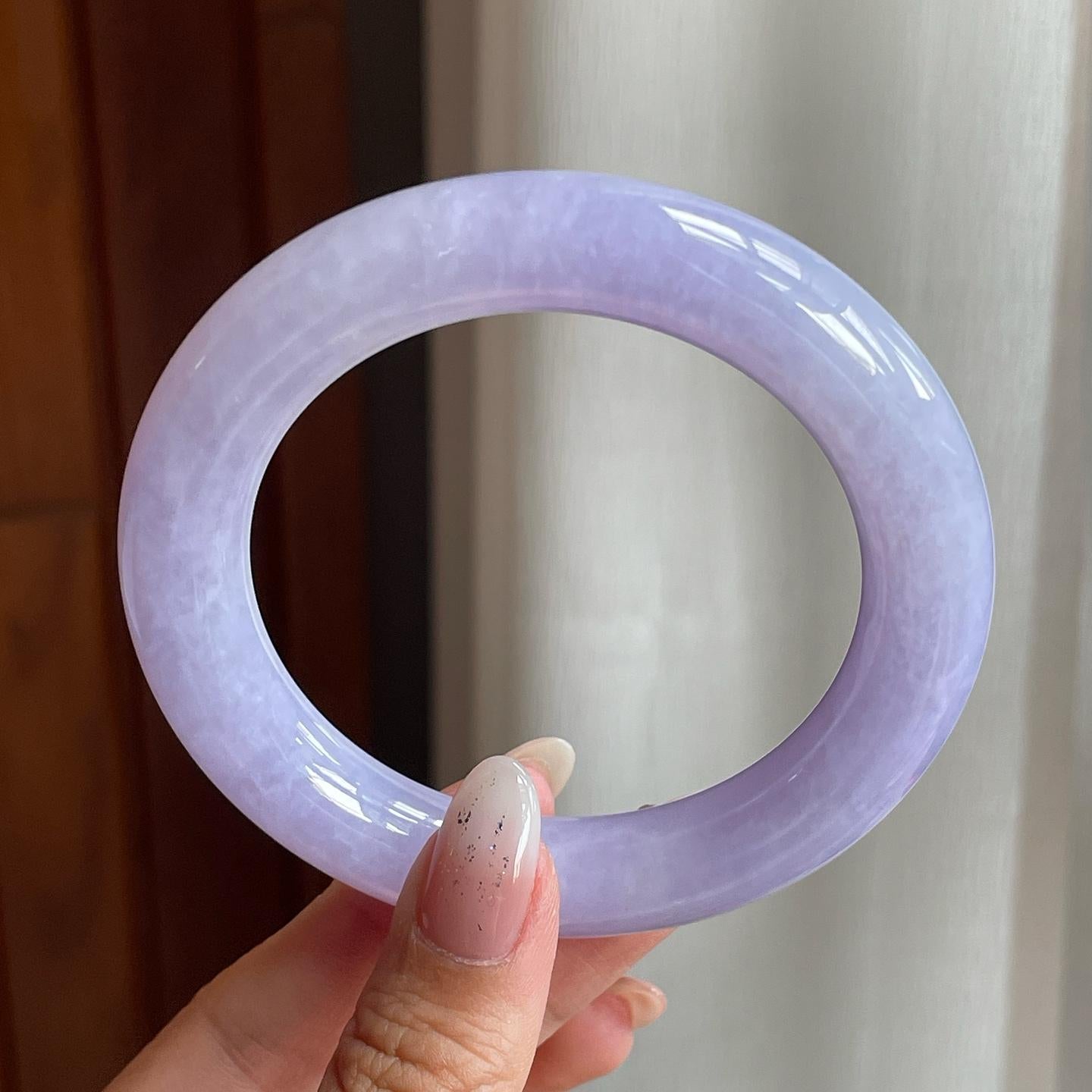 糯冰种紫罗兰翡翠圆条手镯（56mm）（yc204372）
