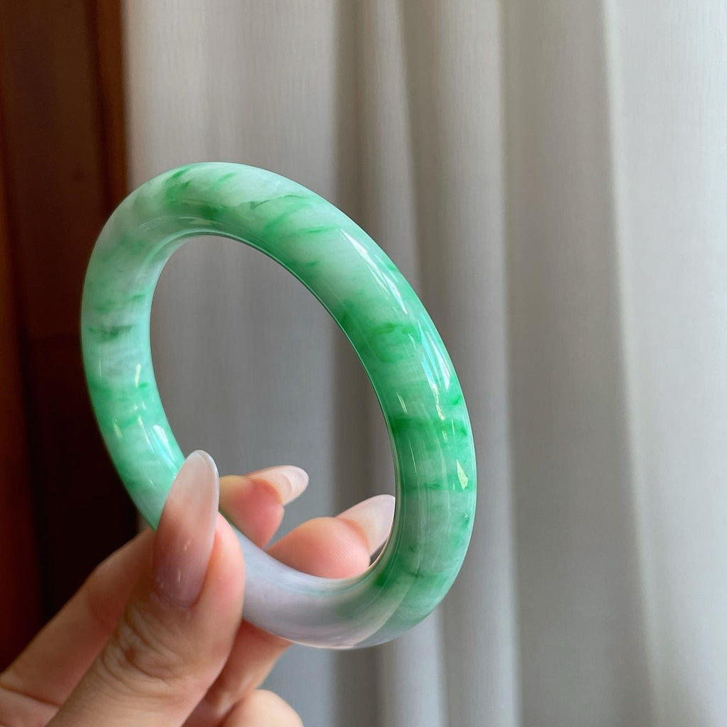 细糯冰飘花翡翠圆条手镯（54.3mm）（yc272908）