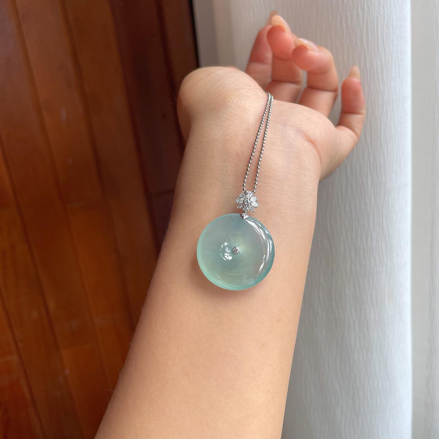 18k金扣蓝晴底翡翠平安扣（yc247159）