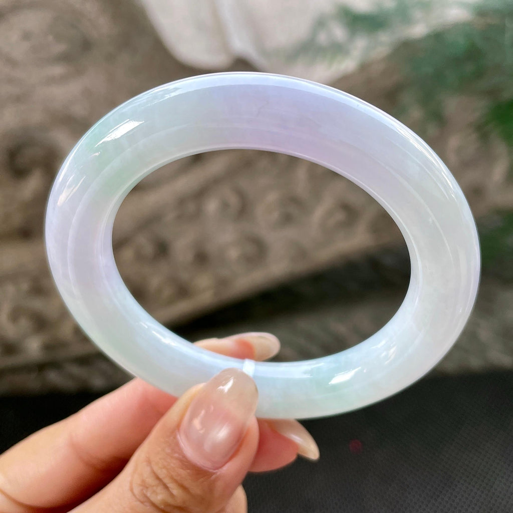 糯种淡春彩圆条手镯54.6圈    天然缅甸A货翡翠（yc348236）