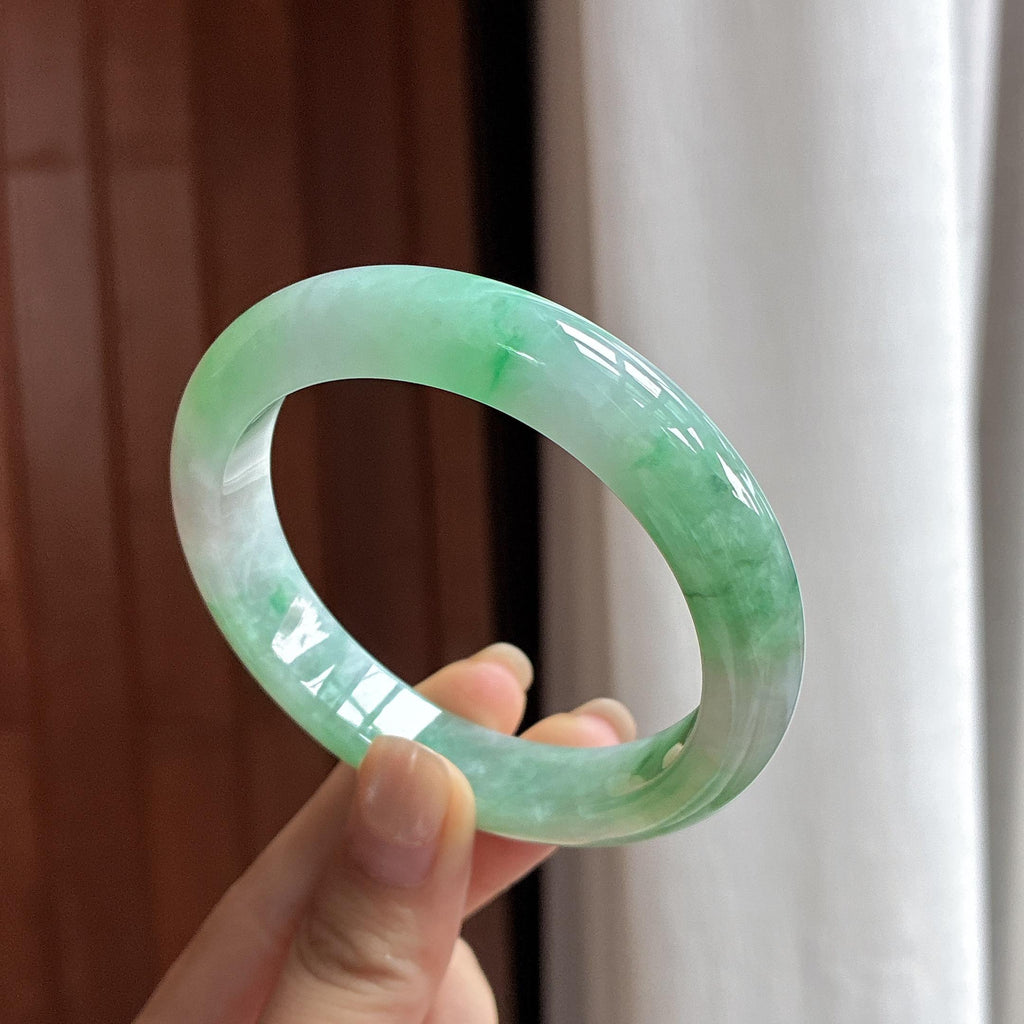 细糯种飘花正圈平安镯 56圈 天然缅甸A货翡翠（yc483934）
