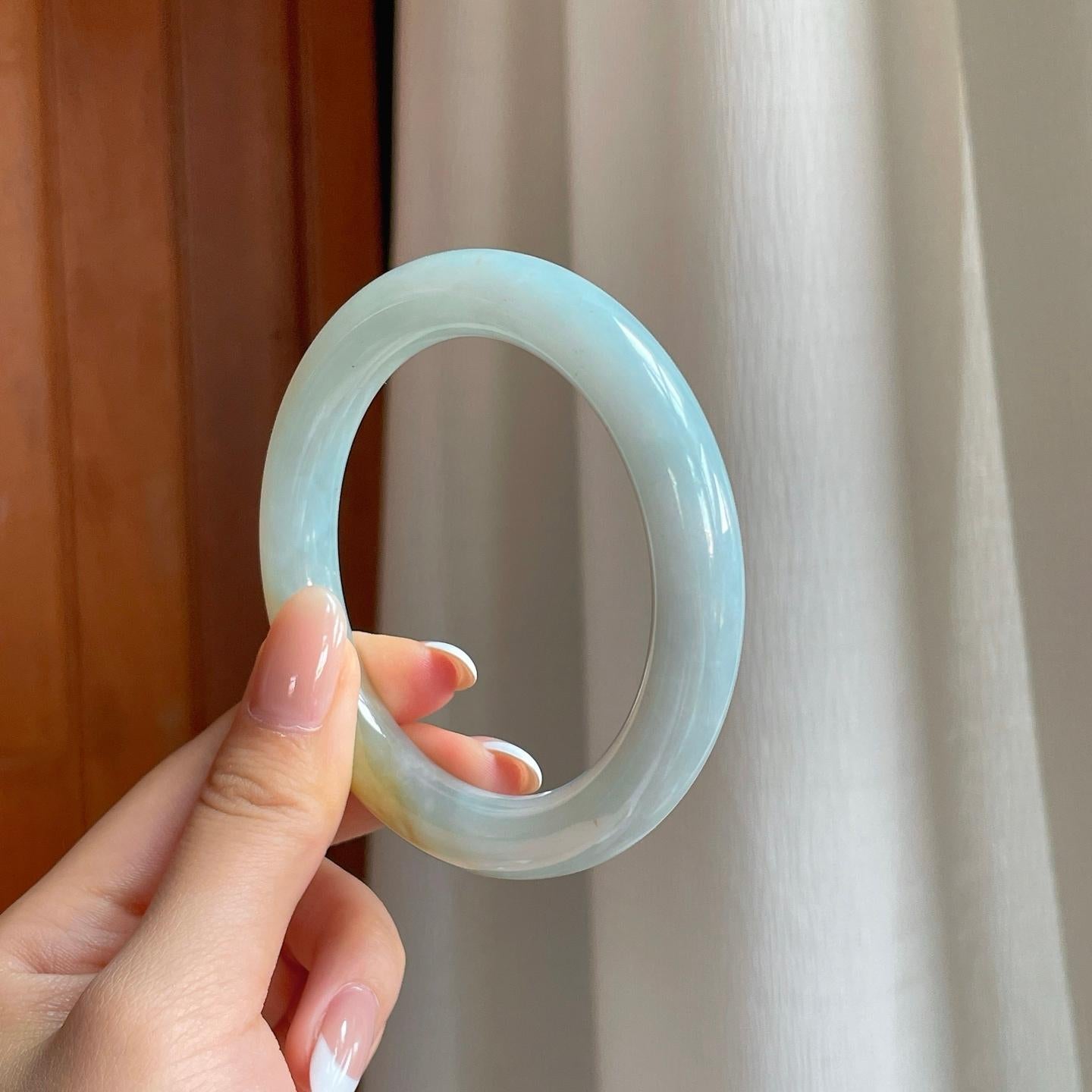 糯冰黄翡翡翠圆条手镯（58.6mm)（yc373896）