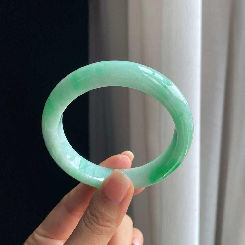 糯冰带色翡翠平安镯（57.8mm）（yc389548）