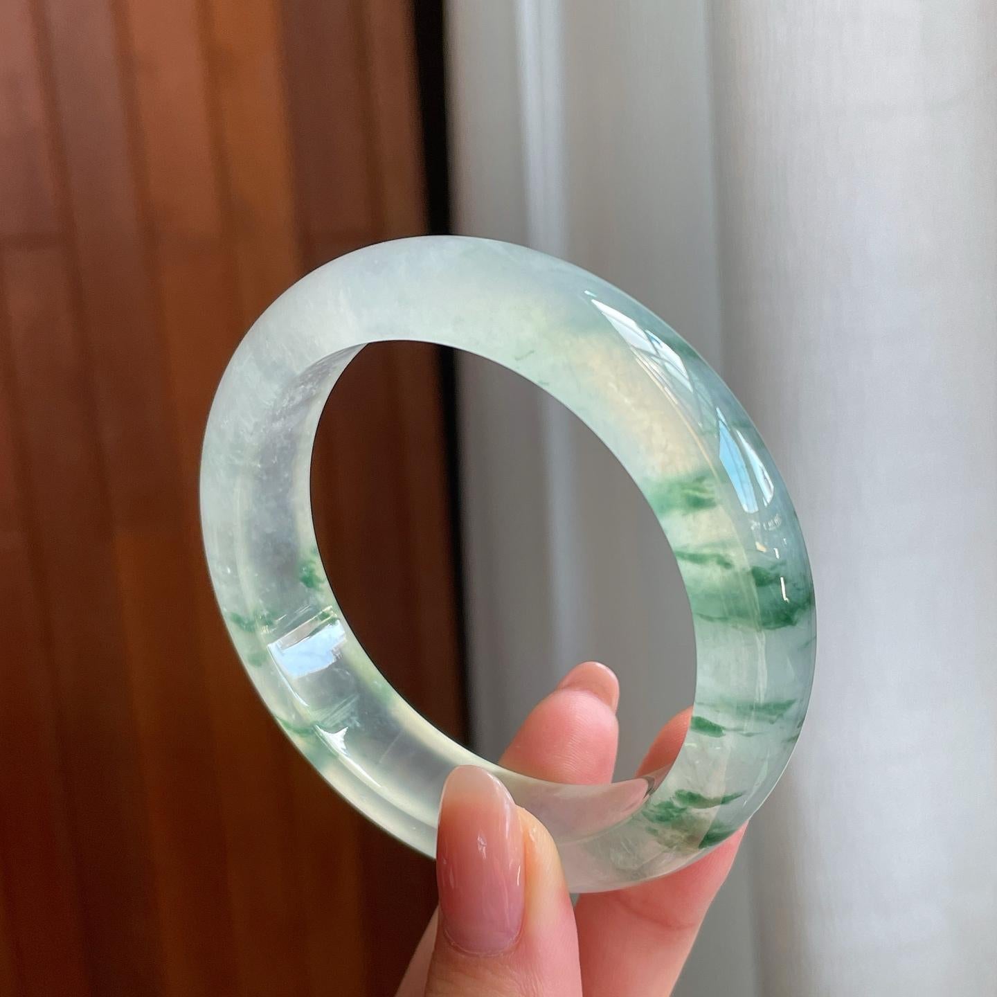 冰玻种飘花翡翠平安镯（57mm）（yc335286）