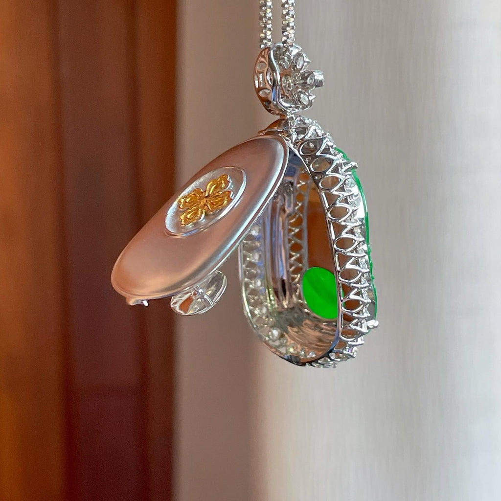 18k金镶冰种阳绿翡翠如意（yc381730）