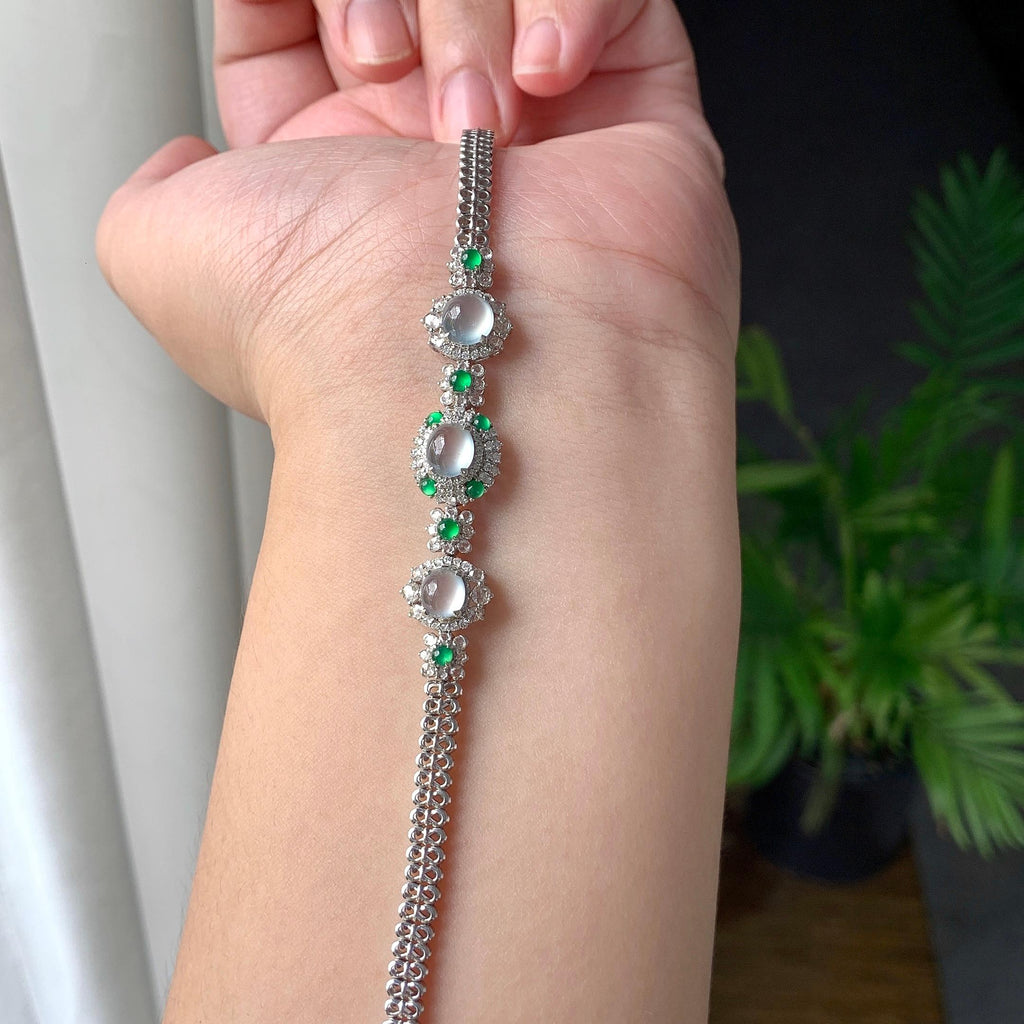 18K金钻镶冰种无色蛋面手链（yc215182）