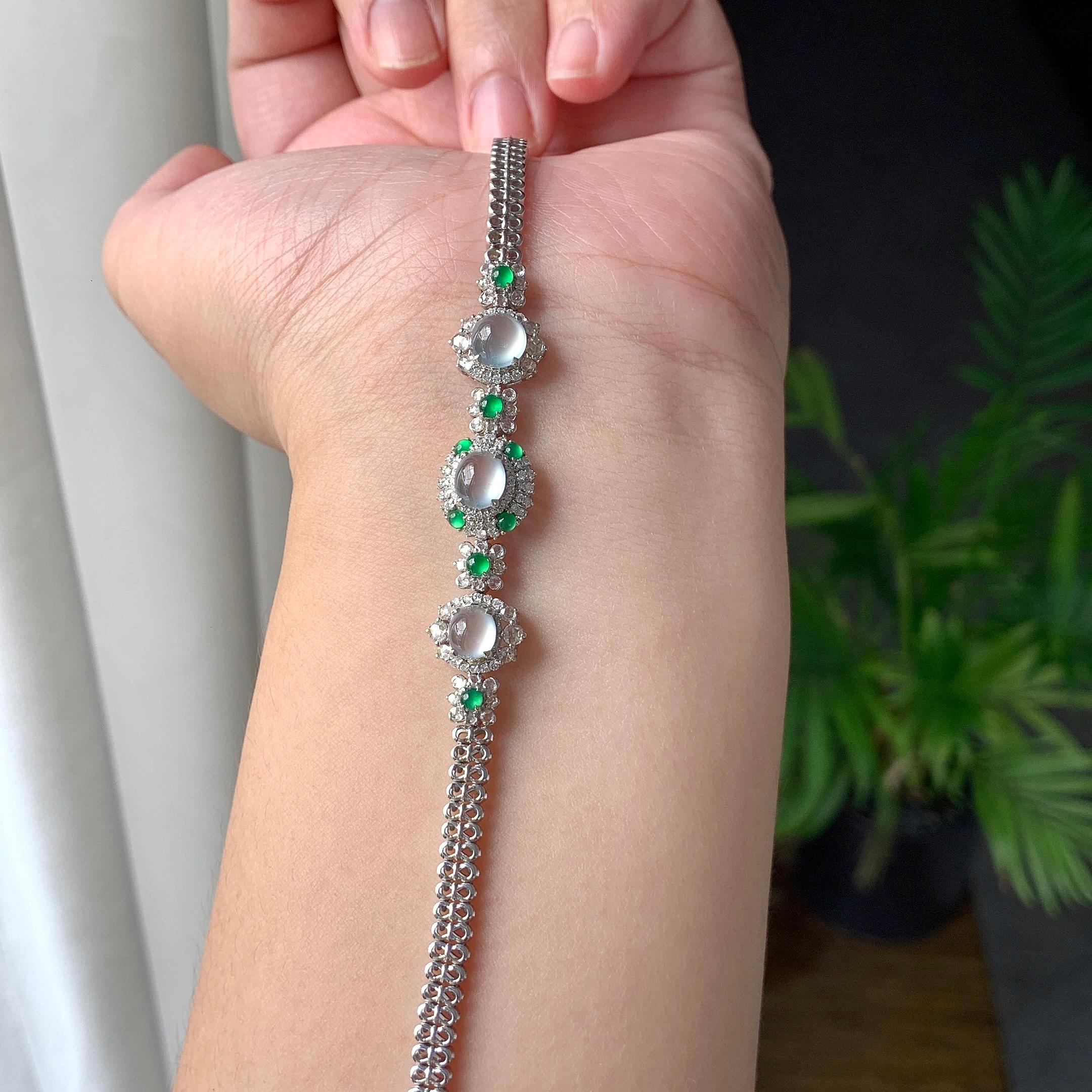 18K金钻镶冰种无色蛋面手链（yc215182）