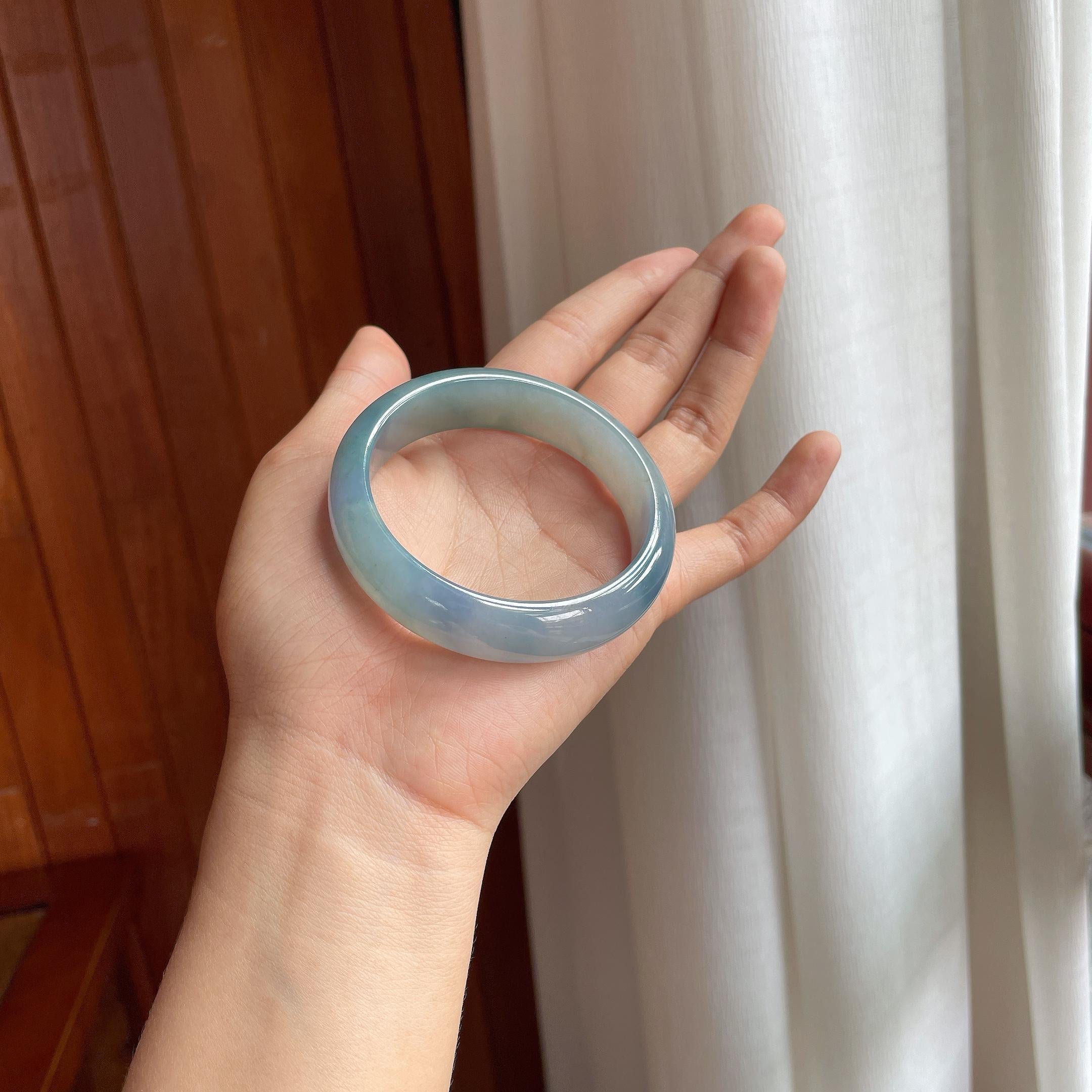 冰种蓝晴底翡翠平安镯（57.4mm)（yc342539）