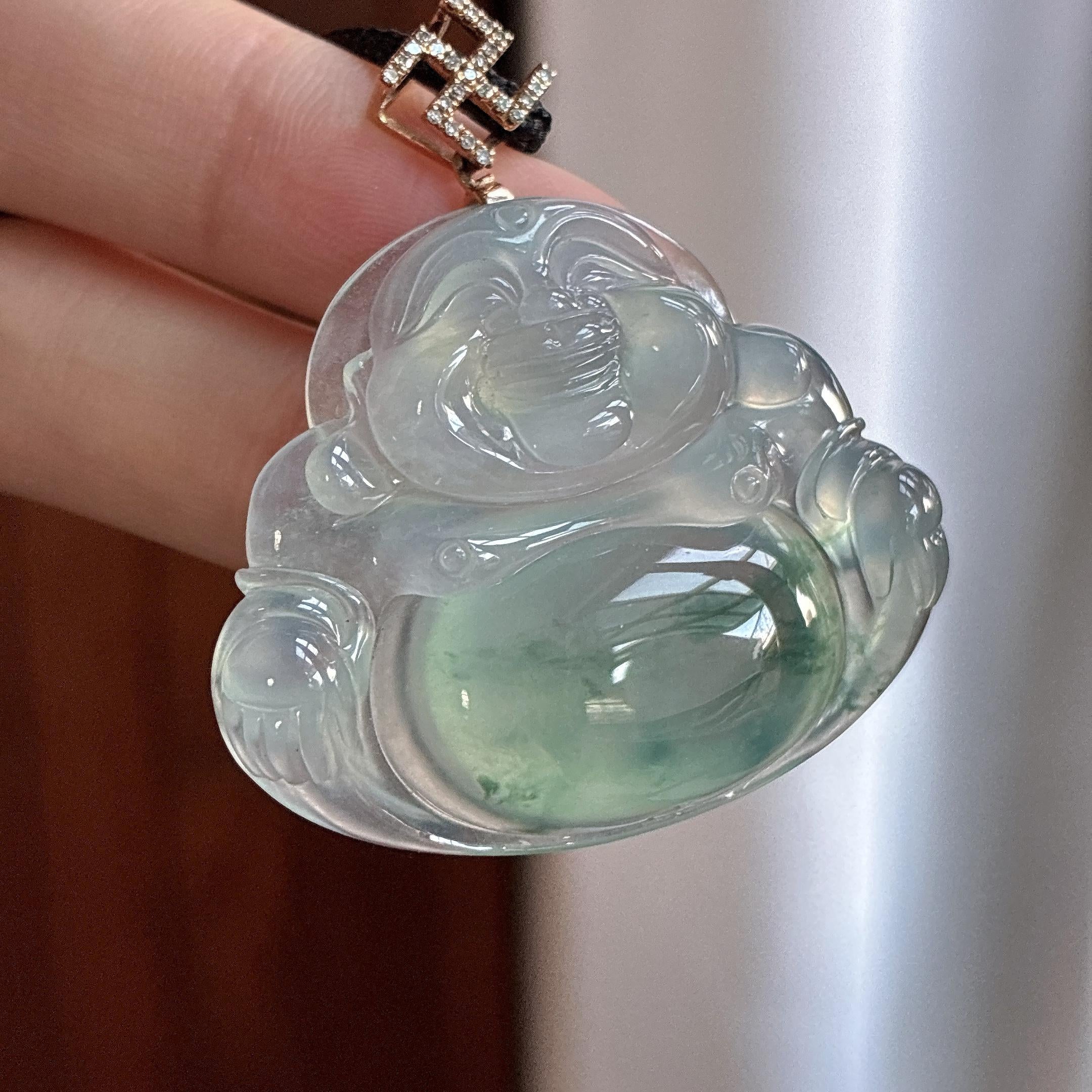 18K金扣冰种飘花玉佛挂件 天然缅甸A货翡翠（yc484297）