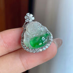 18k金镶冰种带色翡翠佛公（yc241865）