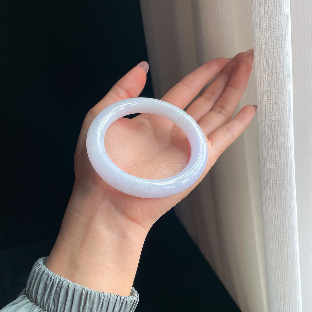 糯冰淡春底翡翠圆条手镯（57.4mm)（yc350480）
