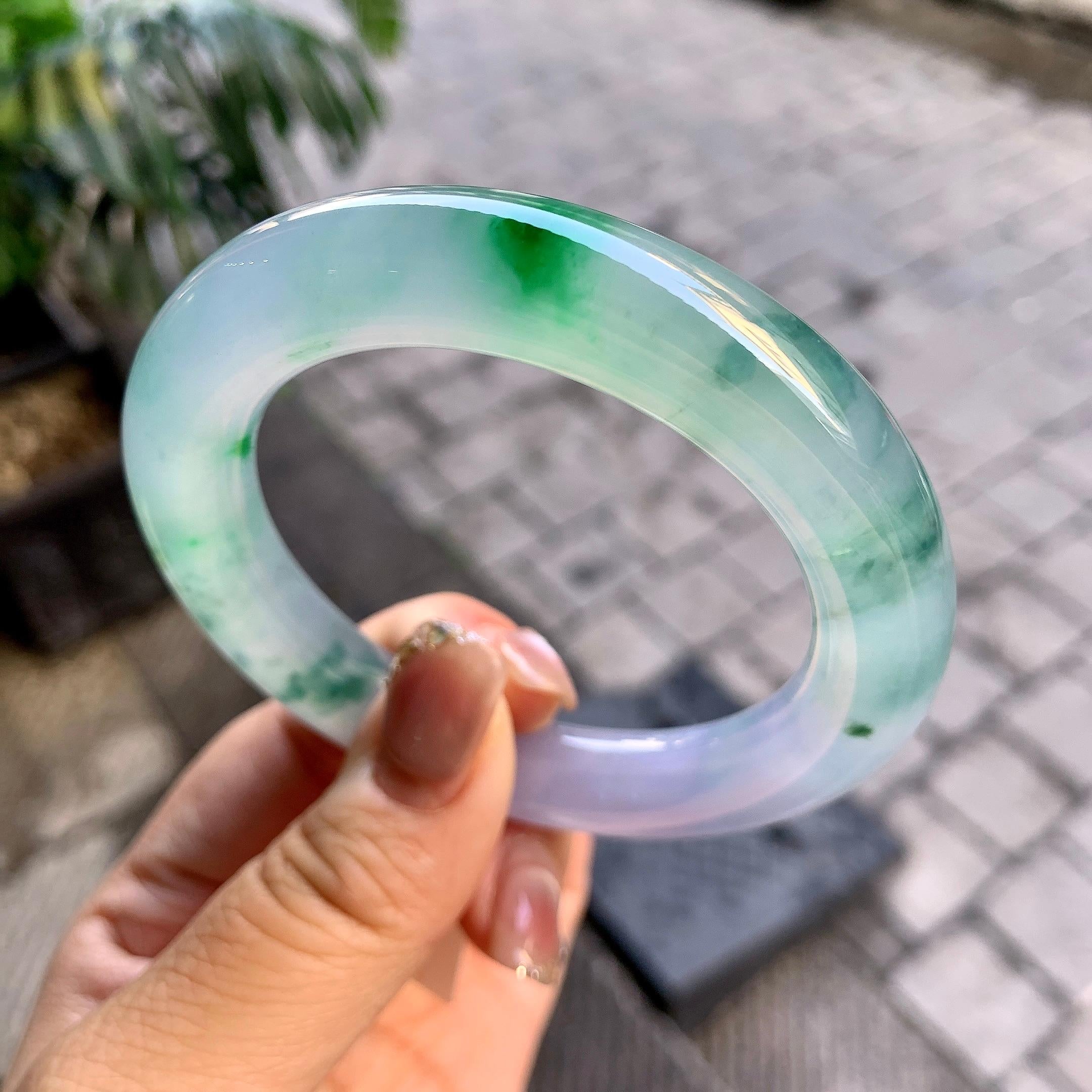 冰种紫罗兰飘花圆条手镯（55.5mm)（yc292638）