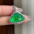 18k金钻镶冰种满绿翡翠佛公（yc293376）