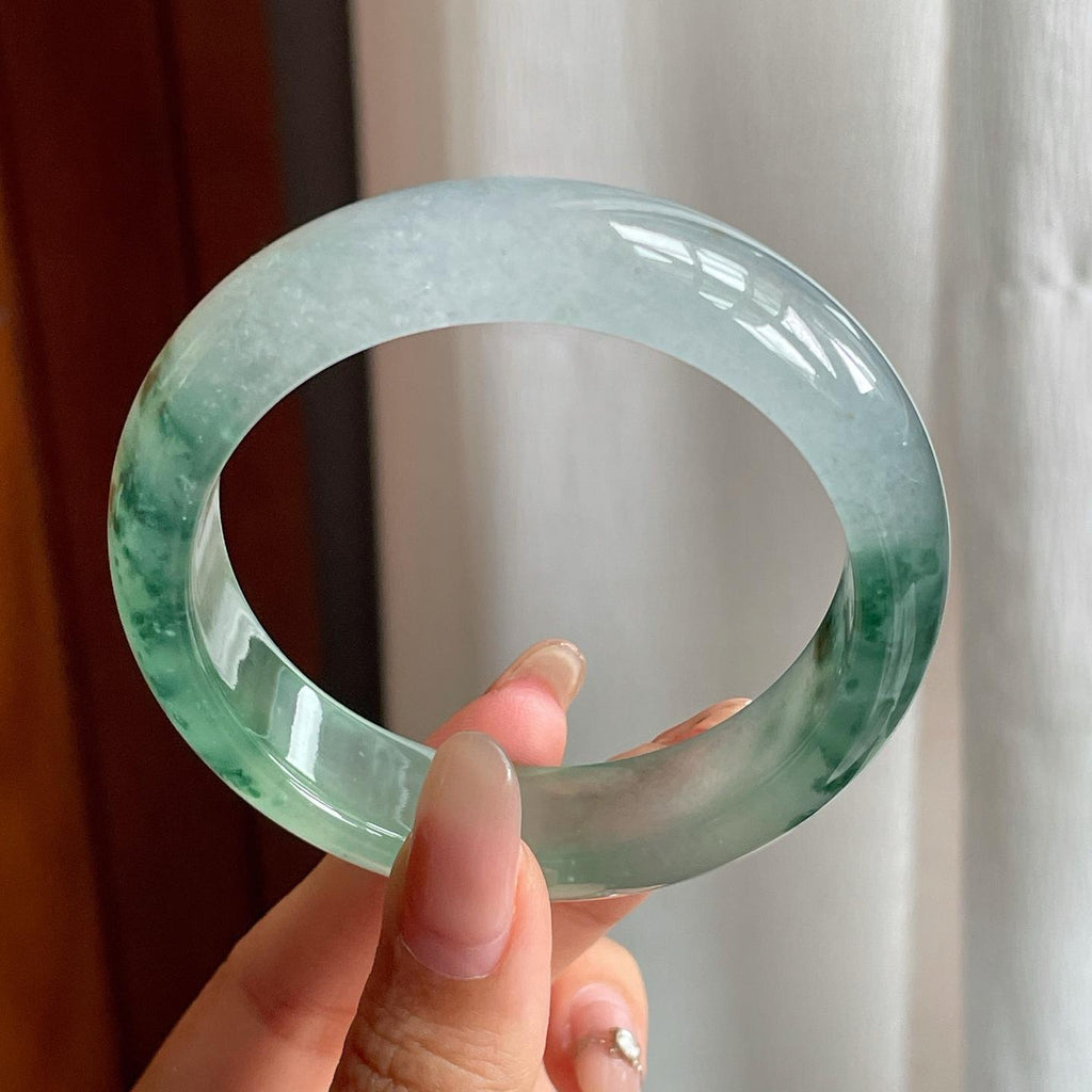 冰玻种飘花翡翠宽版平安镯（55mm）（yc200659）