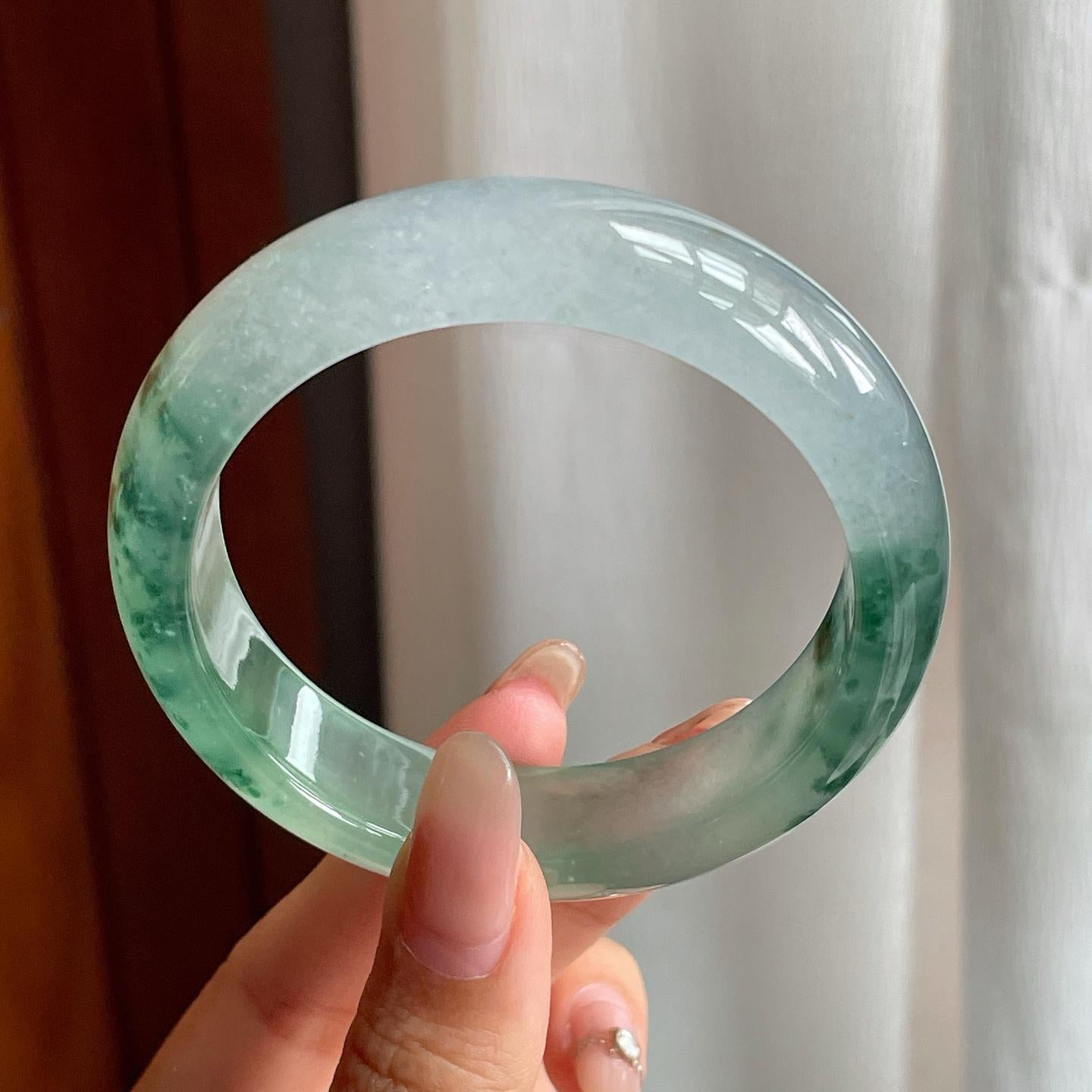 冰玻种飘花翡翠宽版平安镯（55mm）（yc200659）