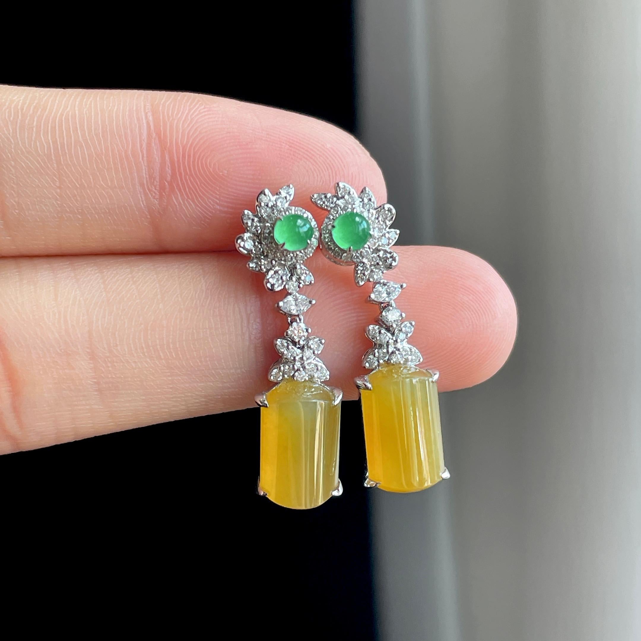 18k金钻镶冰种黄翡翡翠耳饰（yc329669）