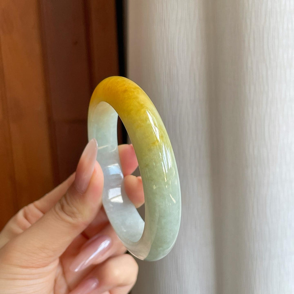 糯冰带黄翡翡翠平安镯（55mm）（yc278196）