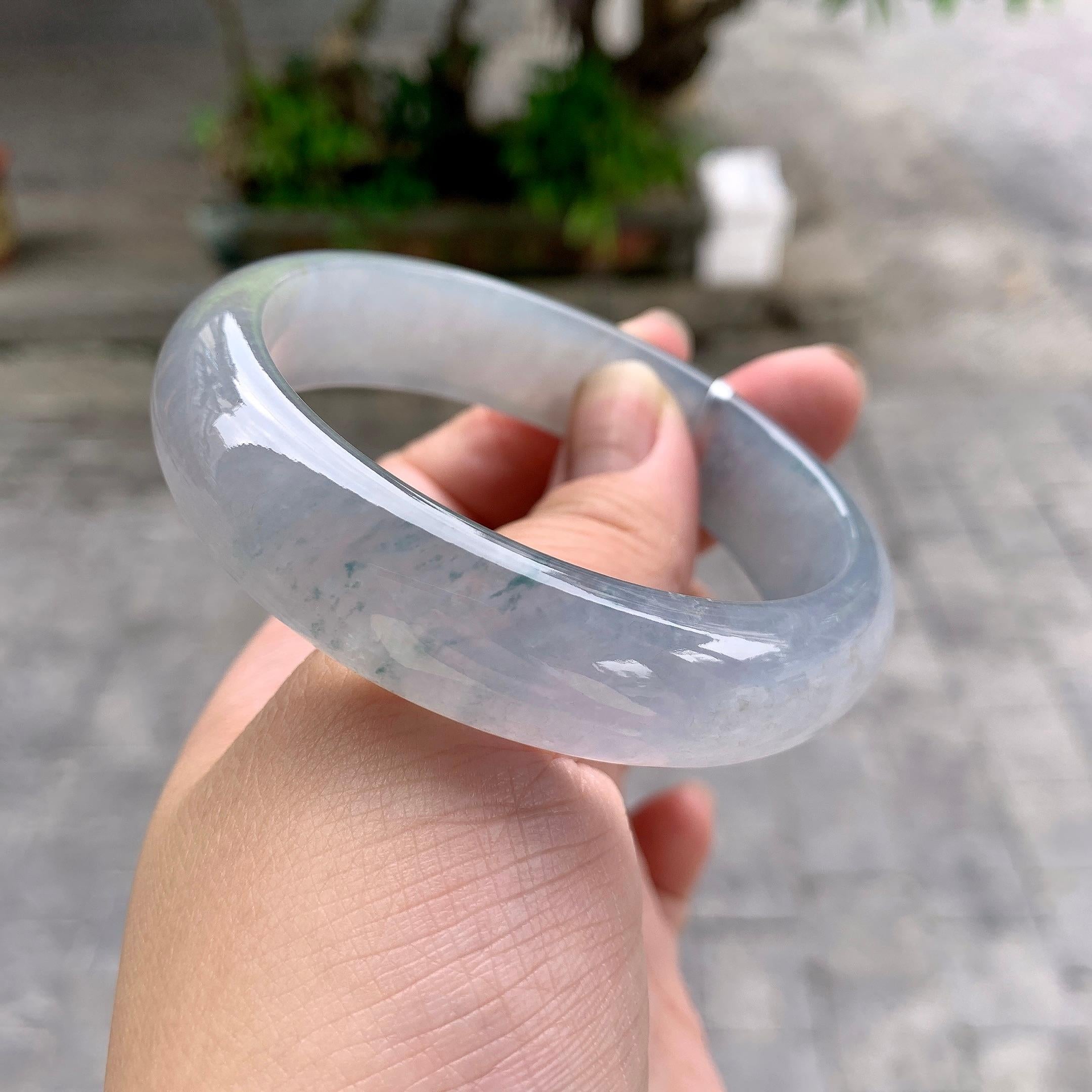 糯冰种飘花宽版轮胎手镯（57.2mm）（yc233907）