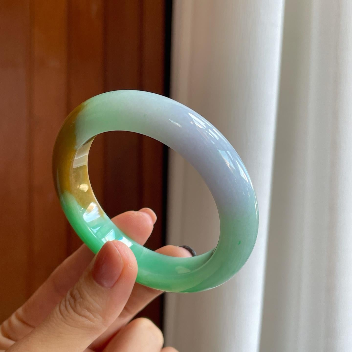 细糯冰三彩特色翡翠平安镯（53.8mm）（yc276463）