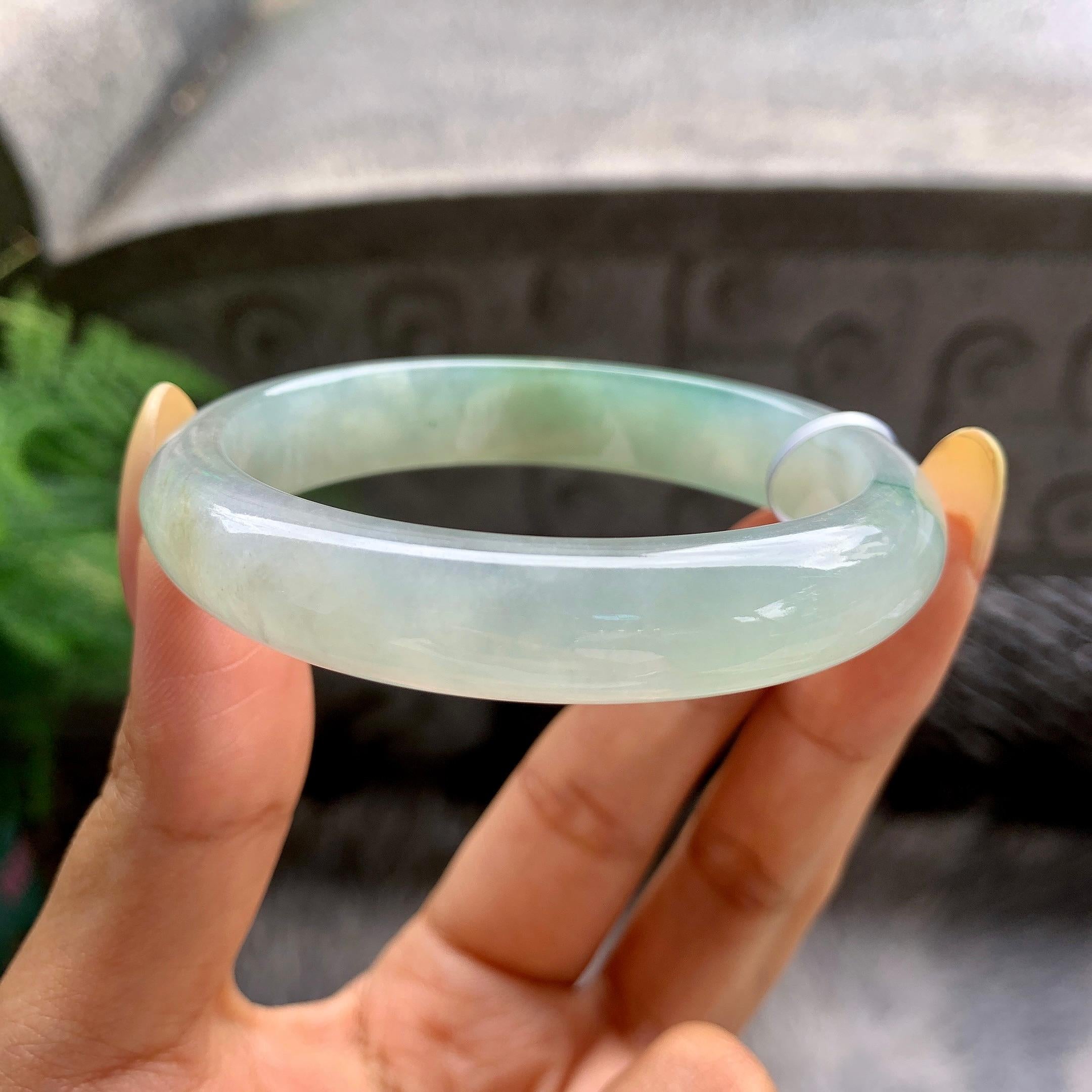细糯种带底色正圈平安镯54.2圈 天然缅甸A货翡翠（yc481900）