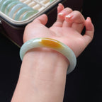 细糯冰黄加绿正圈翡翠手镯（58.5mm）（yc017173）