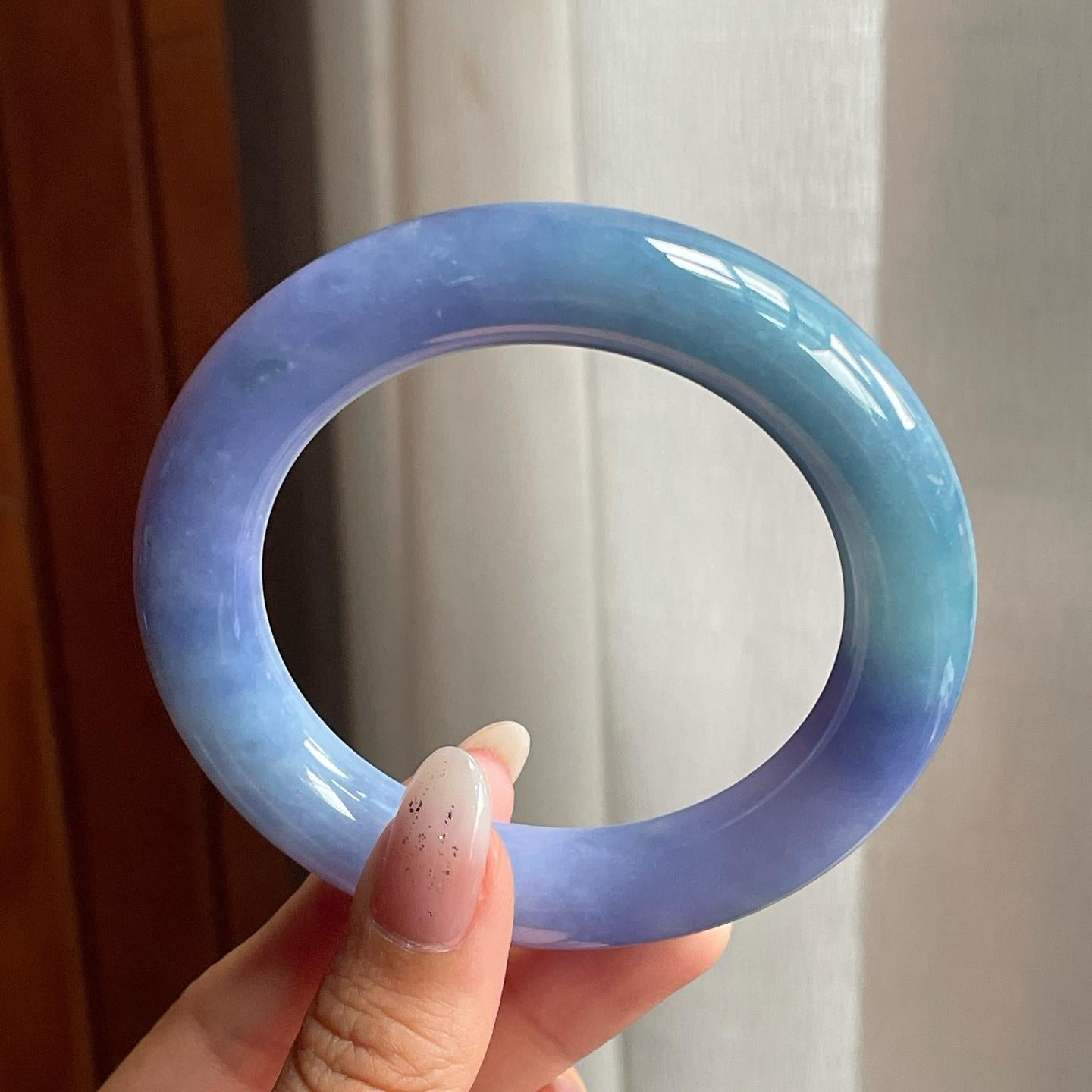 糯冰种紫罗兰翡翠圆条手镯（55mm）