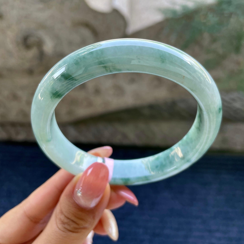 大圈口     细糯种飘花正圈平安镯59圈        天然缅甸A货翡翠（yc425996）