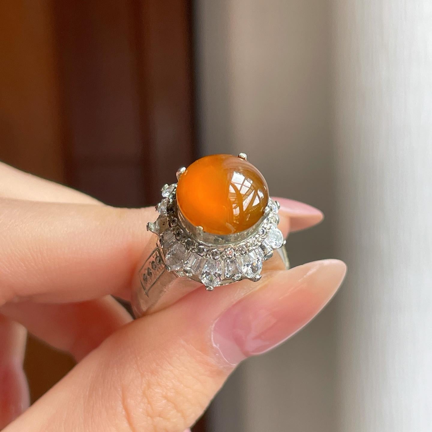 铜托冰种黄翡翡翠蛋面（yc346239）