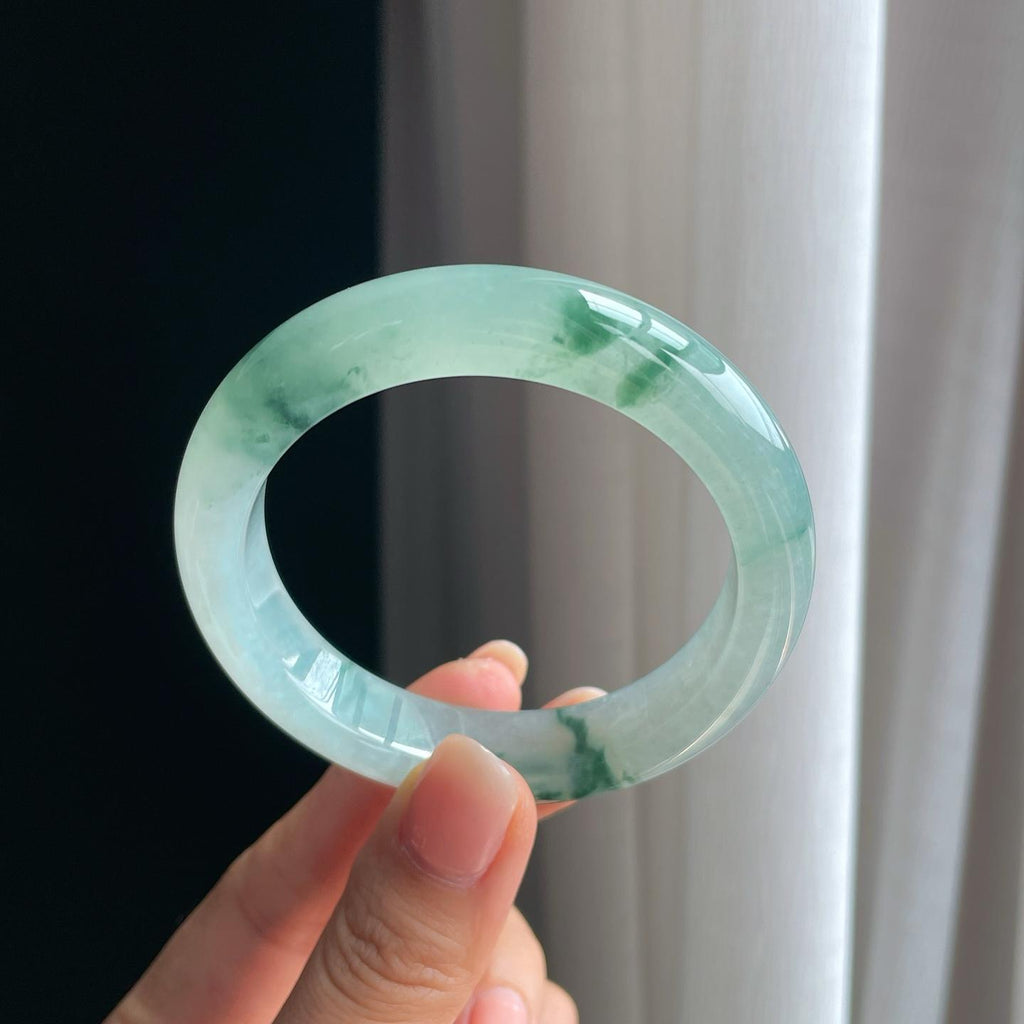 冰种飘花翡翠平安镯（53.8mm）（yc403434）