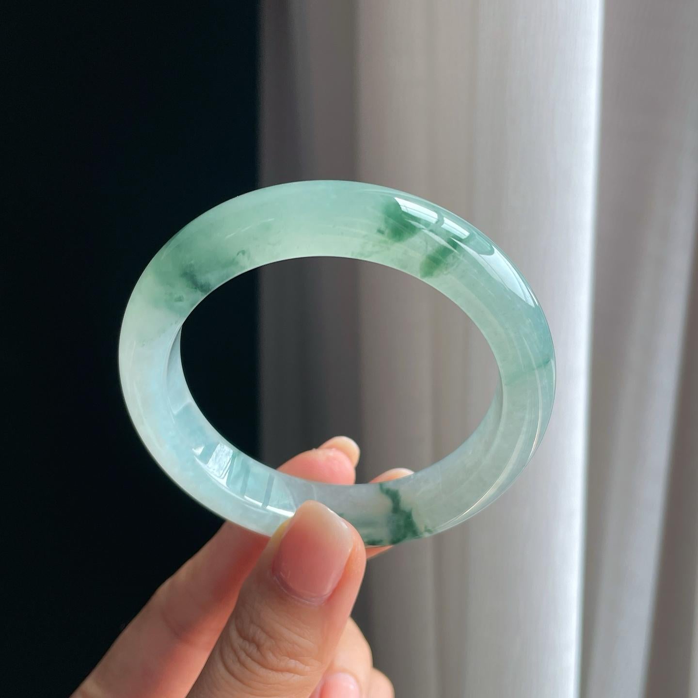 冰种飘花翡翠平安镯（53.8mm）（yc403434）