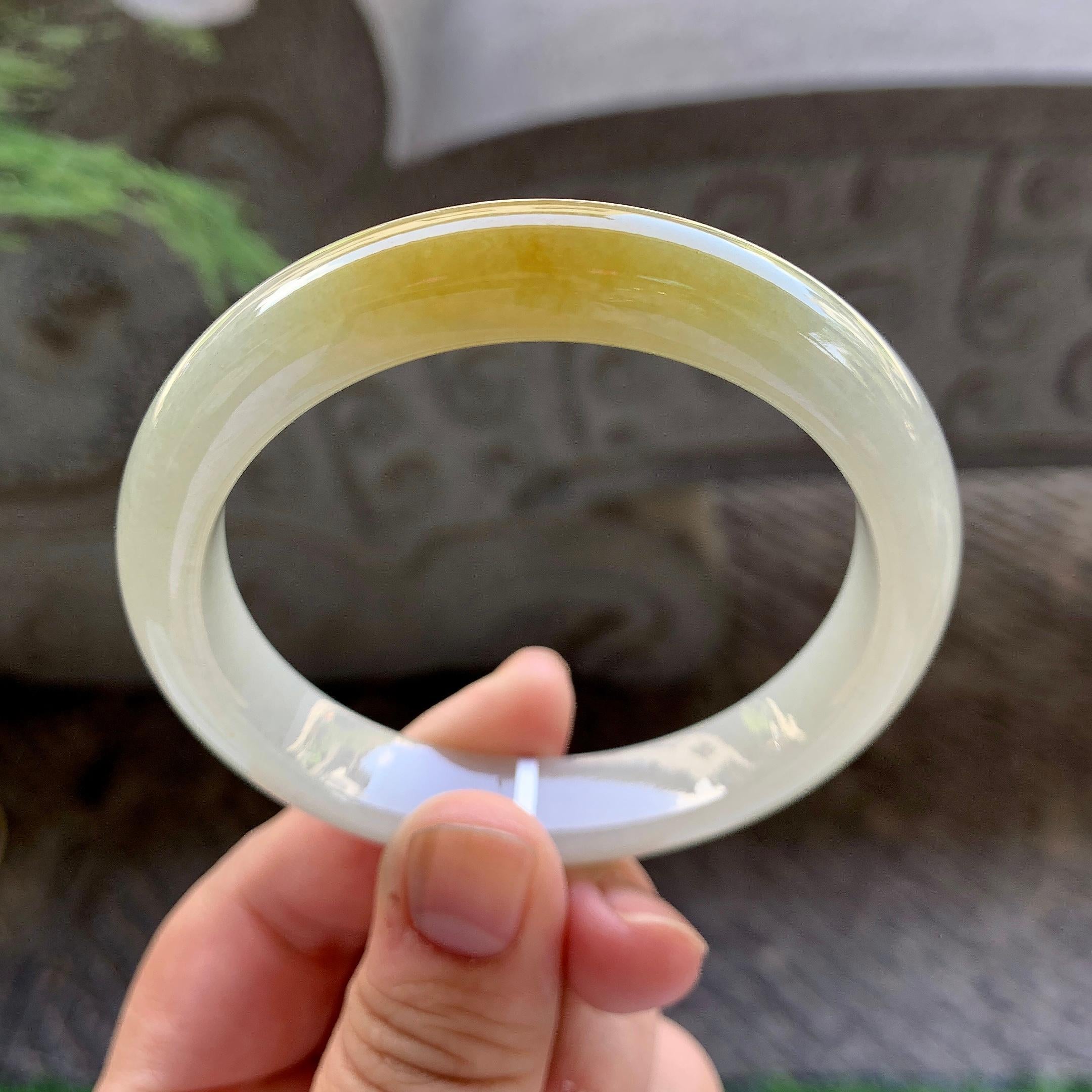 细糯种黄翡平安镯（57.5mm）（yc199583）