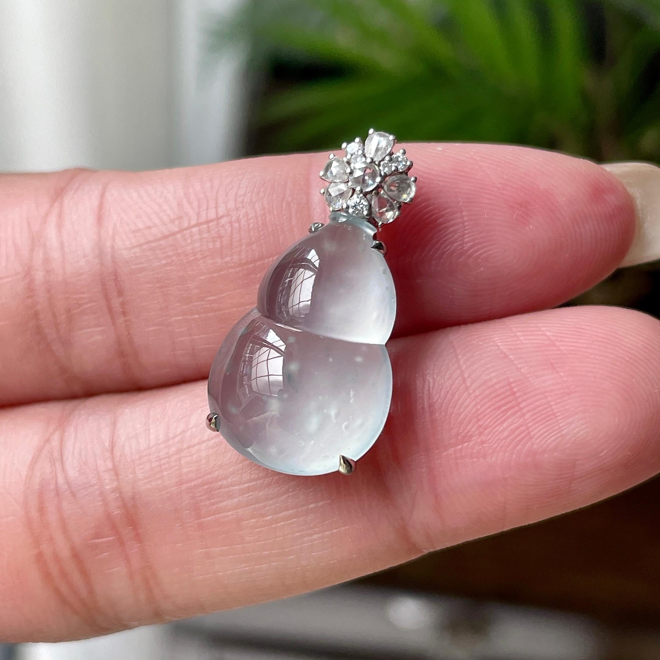 18K金玻璃种雪花棉葫芦挂件天然缅甸A货翡翠（yc462955）