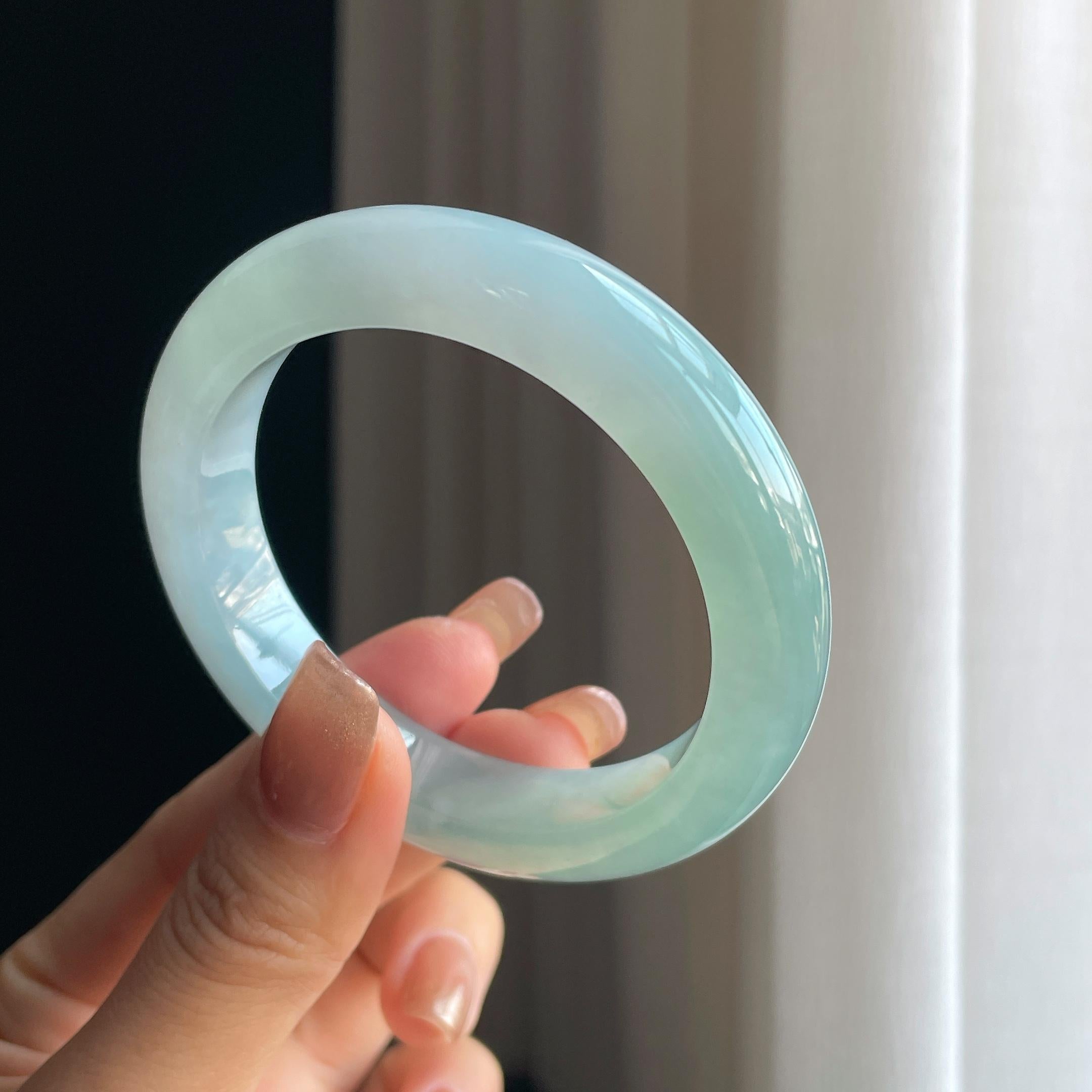 冰种蓝晴底翡翠平安镯（55.5mm）（yc376745）